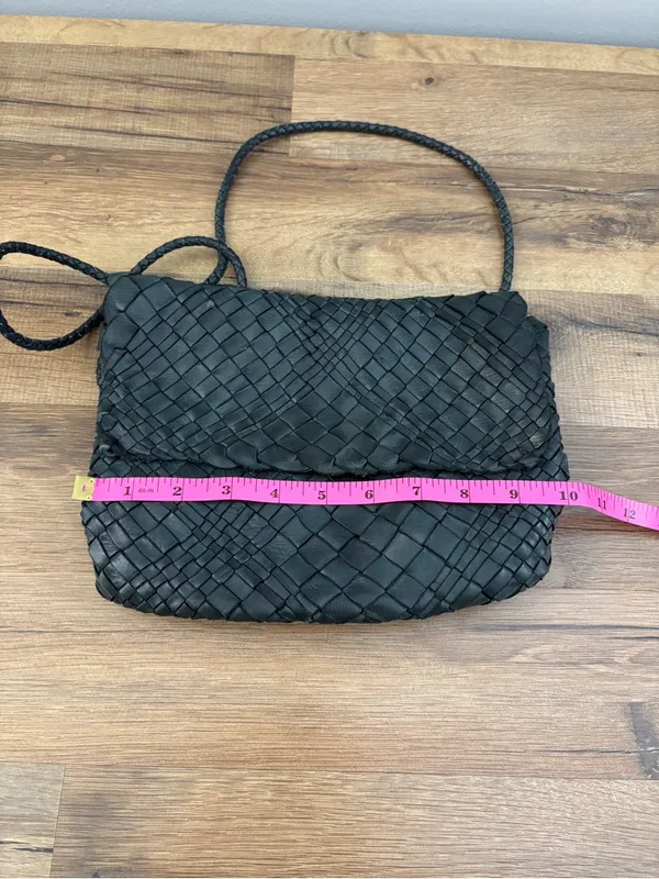 House 2401 Woven Leather Crossbody Purse Bag Dark Green Made in Italy - Image 9