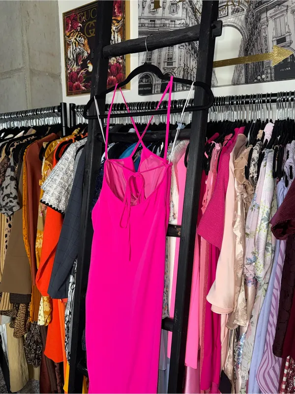 Amanda Uprichard Jasalina Hot Pink Satin Maxi Dress Womens Small EUC - Image 12