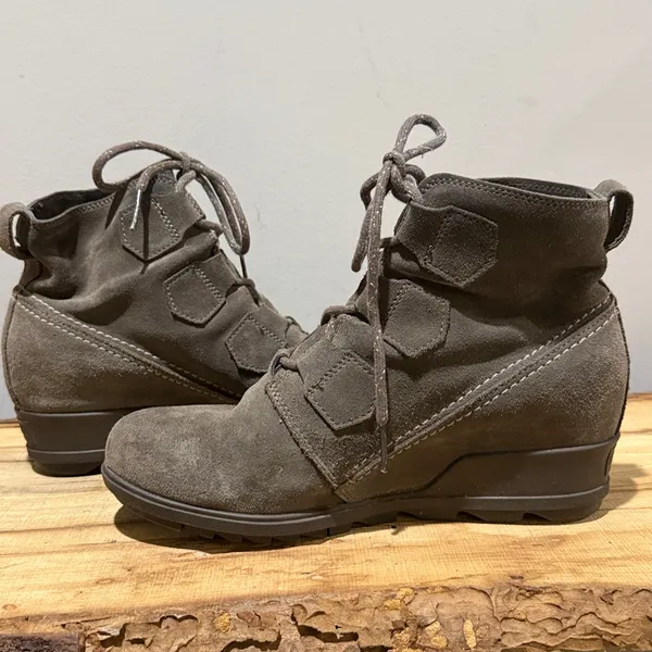 Sorel 9.5 Evie Lace Major Boot Grey Suede Wedge Heel‎ Weatherproof Gorpcore B23B - Image 9