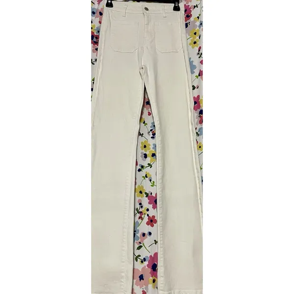 Sinsay Denim High Rise White Flared Leg Stretch Pockets Sz 24 Waist 32 Inseam - Image 3