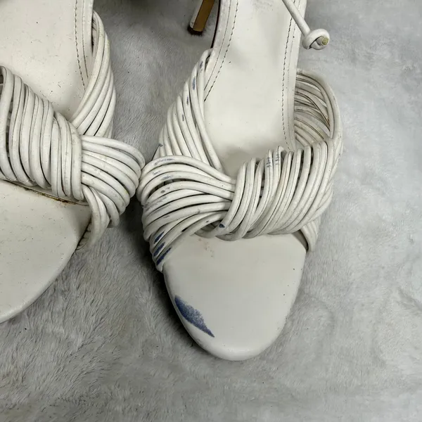 Marc Fisher LTD White‎ Leather Lace Up Strappy Stiletto Heels Knotted Sandals 8 - Image 4