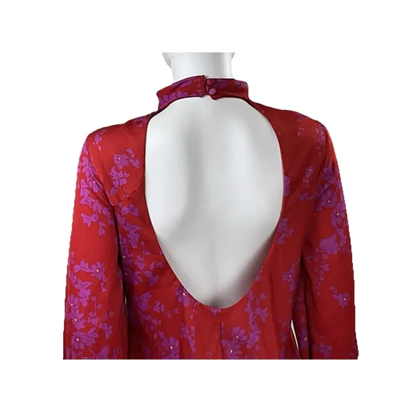 Free‎ People Aries Open Back Floral Long Sleeve Mini Dress Red XS - Image 7