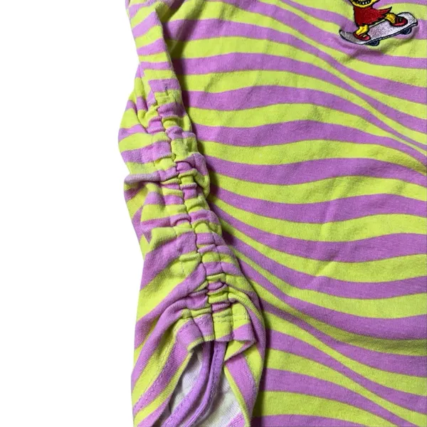 Hot Topic x The Simpsons Womens M Neon Striped Embroidered Y2K Baby Tee Ruched - Image 4