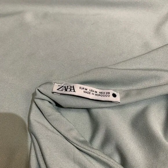Zara Bodysuit Womens Medium Mint Green One Shoulder‎ Ruched Sleeveless Top Tank - Image 3