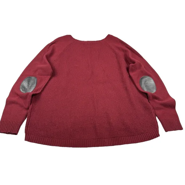J. Crew‎ 100% Wool Sweater Women's Size Large Leather Patches Relaxed Fit Knit - Image 3