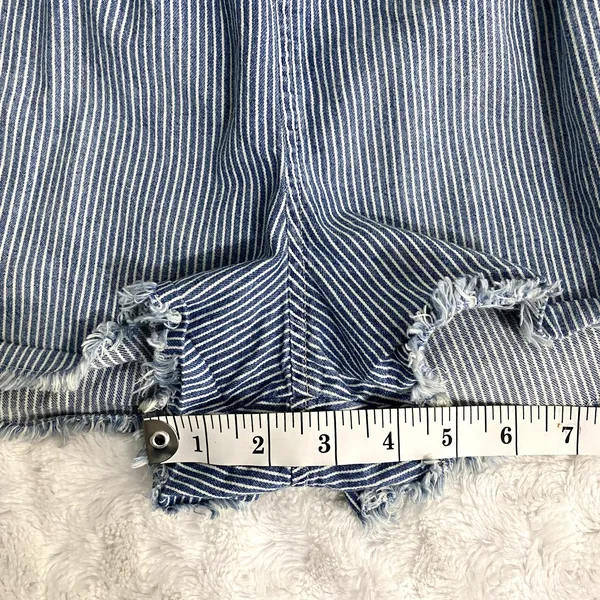 Aerie Blue Striped Chambray Pull-on Raw Hems Summer Beach Boho Shorts M - Image 7