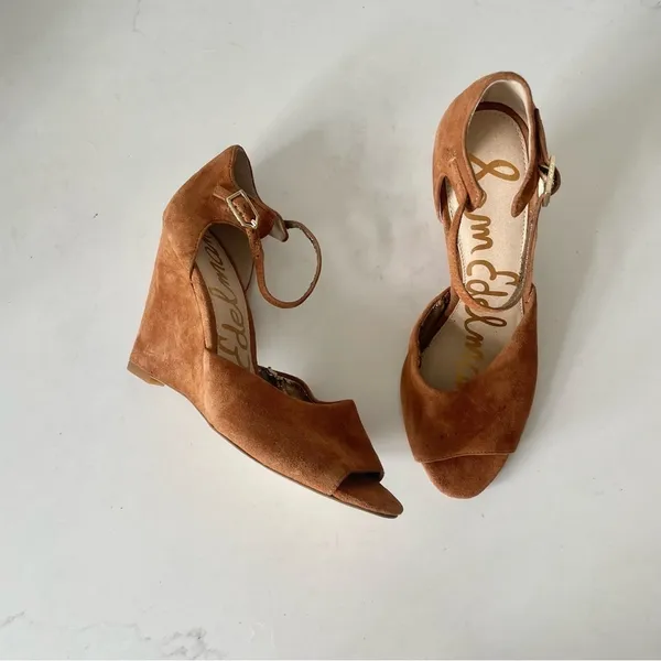 Sam Edelman Raven Open Toe Suede Wedge Tan Brown Size 7.5 - Image 2