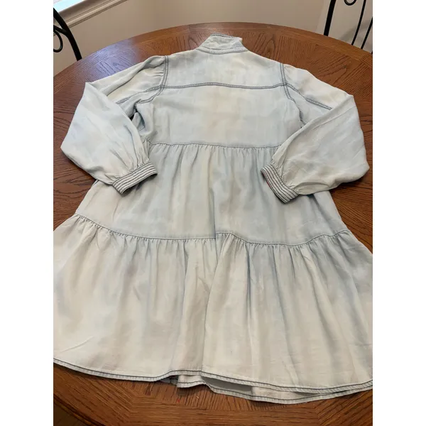 Matilda Jane Light Wash Lyocell Denim Tiered Dress Plaid Trim‎ Womens Medium - Image 7