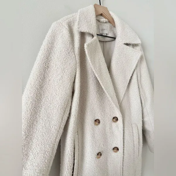 LOFT Double Breasted Midi Boucle Jacket in Cream - Size S - Image 5