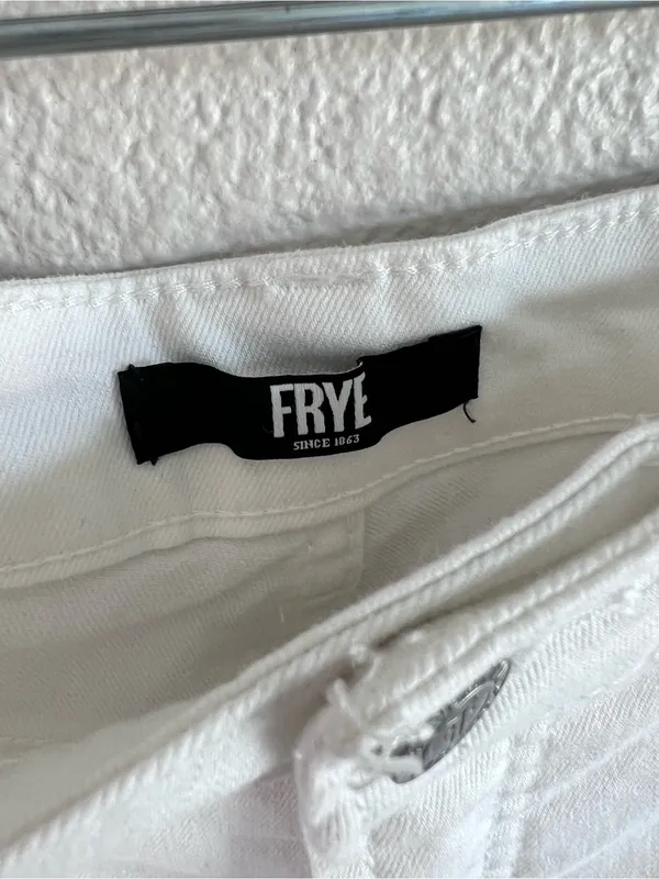 Frye Women's High Rise Straight Leg White Denim Jeans Cuffed - Image 5