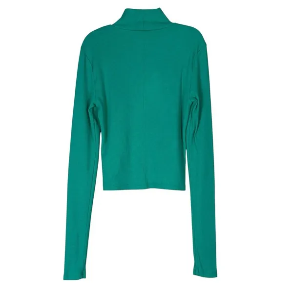 American Eagle Ribbed Mock Neck Crop Top Solid Green Long Sleeve Size S - Image 4