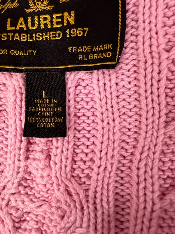 Lauren Ralph Lauren Pink Cable-Knit Half-Zip Turtleneck Sweater - Image 3