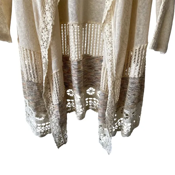 Miss Me Pointelle & Crochet Hooded Cardigan Sweater Medium NWT - Image 2