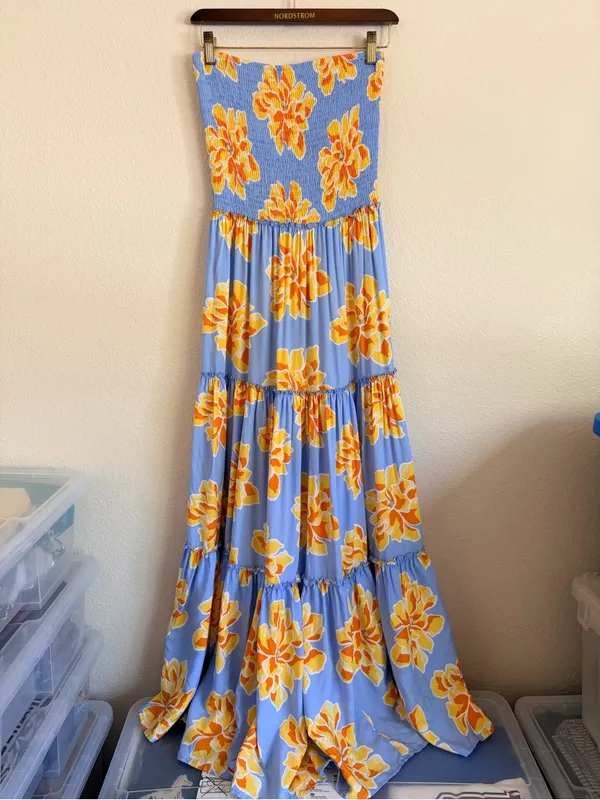 Abel the Label Anthropologie tube top strapless maxi tiered Summer dress, sz L - Image 3