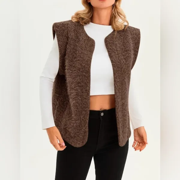 NEW Brown Lightweight Sleeveless Open Front Fall Warm Winter Vest S - Image 6