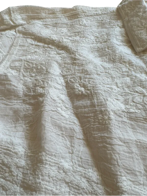 White Embroidered Cotton Gauze Lace Button Front Cottagecore Boho Blouse XL Top - Image 8
