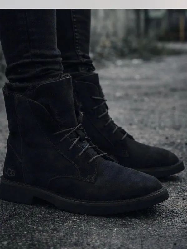 UGG Quincy Combat Boots Black Women’s Size 5 NIB Sheepskin Sold Out $170 Retail - Image 8