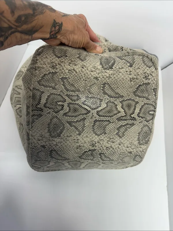 Neutral Snake-Print Tote Bag with Top Handles - Image 4