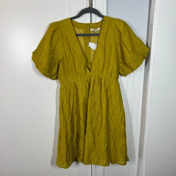 Madewell Annamarie Mini Dress Citrus Lime Cutout Back‎ V-Neck Size 6 NWT linen - Image 2
