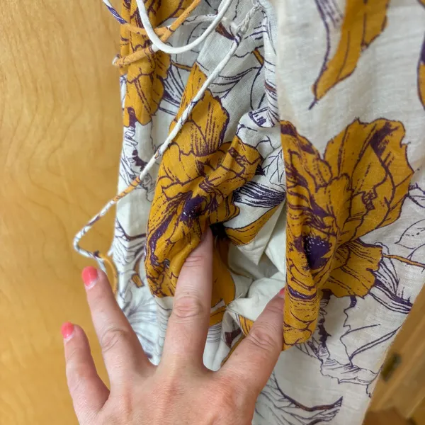 Banana Republic Maxi Dress Womens M Yellow Purple Floral Linen Blend Open Back - Image 3