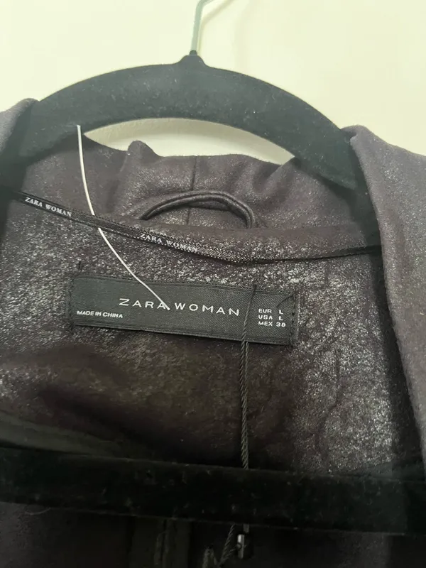 Zara Faux Suede Draped Jacket Large Black Waterfall Open Front Minimalist Chic - Image 2