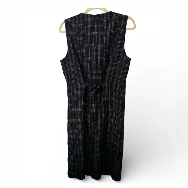 Vintage navy blue plaid wool blend sleeveless dress - Image 2