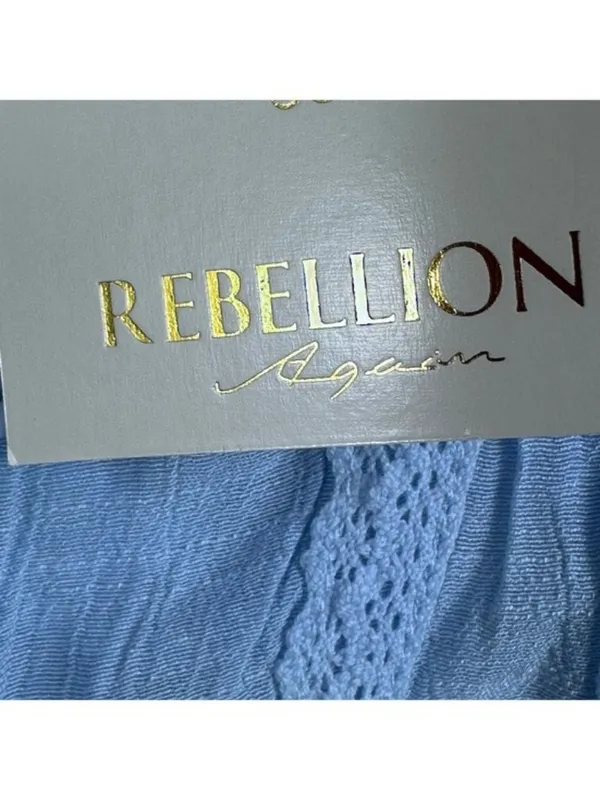 Rebellion Again Light Blue Lace Button-Up Tank Top, Size Large - Image 3