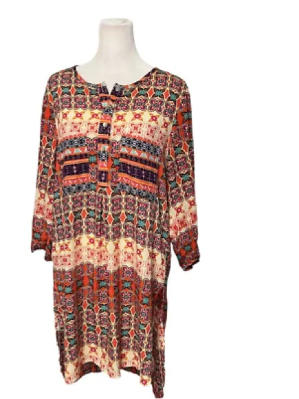 Anthro Fig & Flower Colorful Boho Festival Print Lightweight Tunic Dress - Image 3