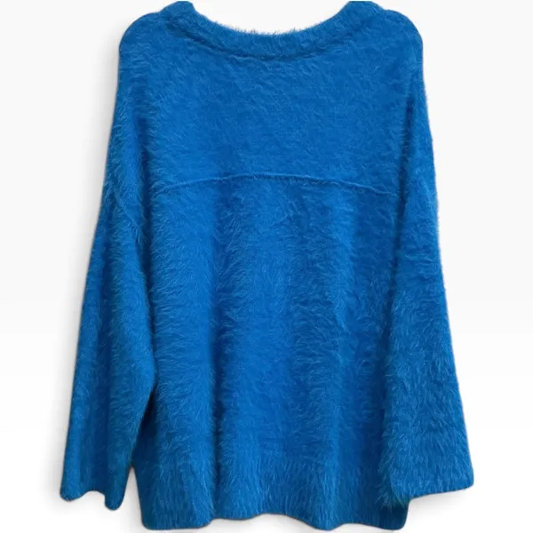 Free People Harrison Bunny Crew Neck Sweater Malibu Blue Fuzzy Eyelash‎ S NWT - Image 3