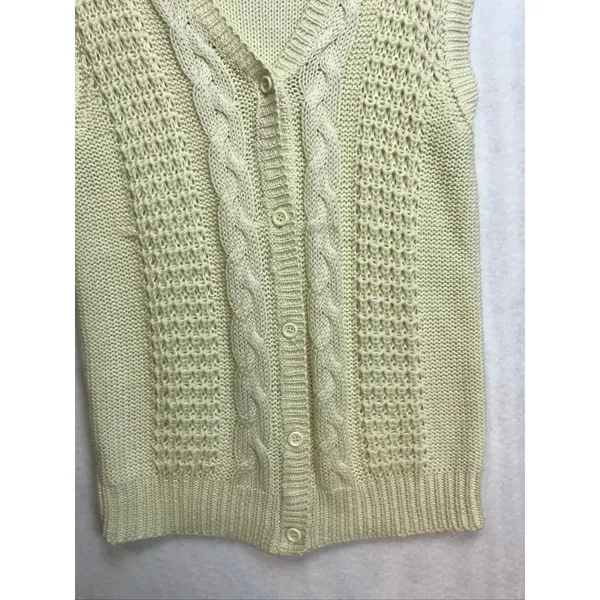 Vintage Grand Tier Womens‎ Cream Cable Knit V Neck Button Vest Sweater Size L - Image 2