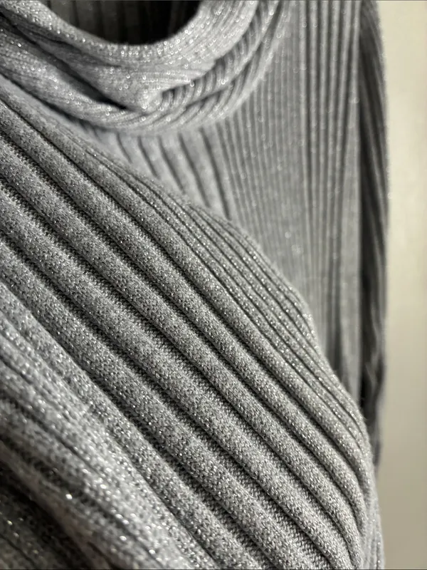 Joseph A Women’s M Silver Metallic Lurex Ribbed Cowl Neck Sweater Y2K - Image 4