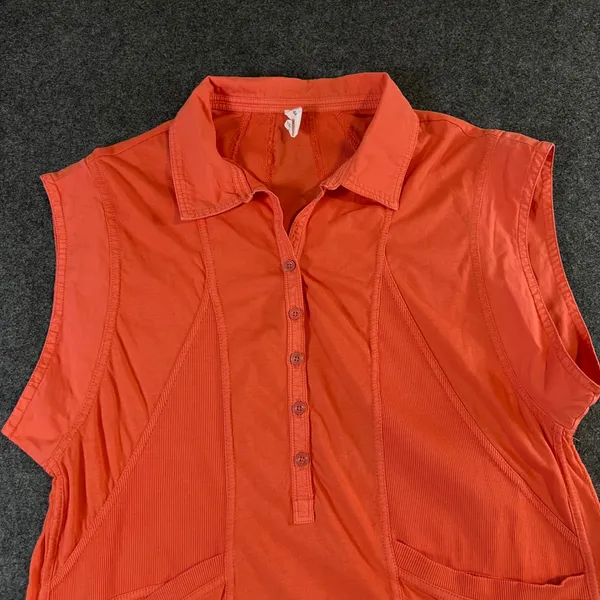 Daily‎ Practice Anthropologie Sleeveless Polo Tunic Ruffle Hem Coral Orange XS - Image 7