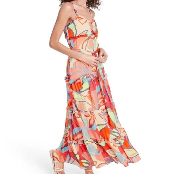 NEW Alexis x Target Limited Edition Multi Floral Vibrant Tiered Maxi Dress XXS - Image 2