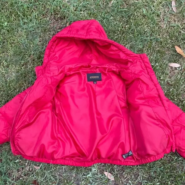 Red hooded puffer jacket size small - Image 6