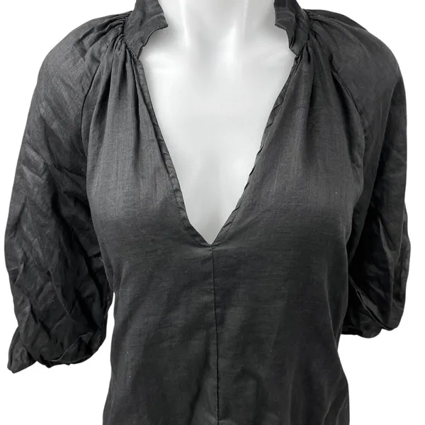 Dissh Nadia Womens Black Plunge V-neck Collar Puff Sleeve Mini Shift Dress Sz 2 - Image 6