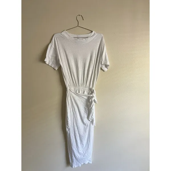Free People Leila Midi Dress Size XS White Short Sleeve Tie‎ Waist - Image 2