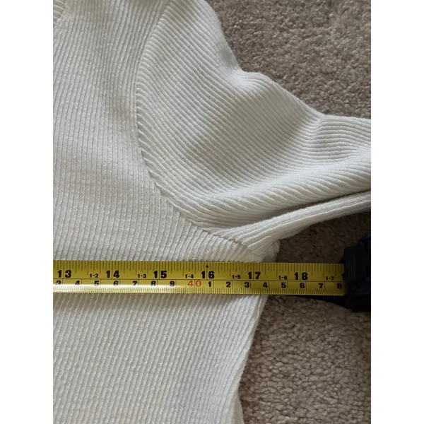 Madewell Ribbed Knit Long Sleeve Knot Front Cropped Top Ivory‎ Size S - Image 7