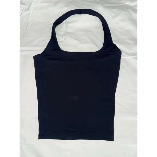 Halter Tank Top Set Solid Black‎ and White Polka Dot Square Neck 2 Pack Black Size XS - Image 2