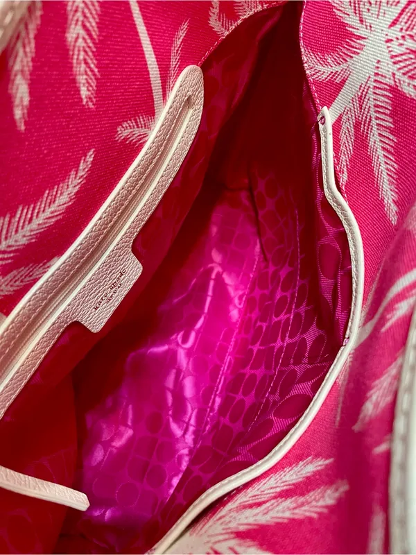 Kate Spade Vintage Hot Pink Monkey Palm Tote Bag w Oval Handles Noel Dot Stamped - Image 6