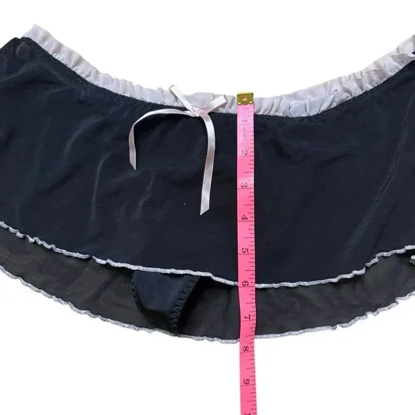 Black sheer skirted thong with pink satin bow and trim medium - Image 4