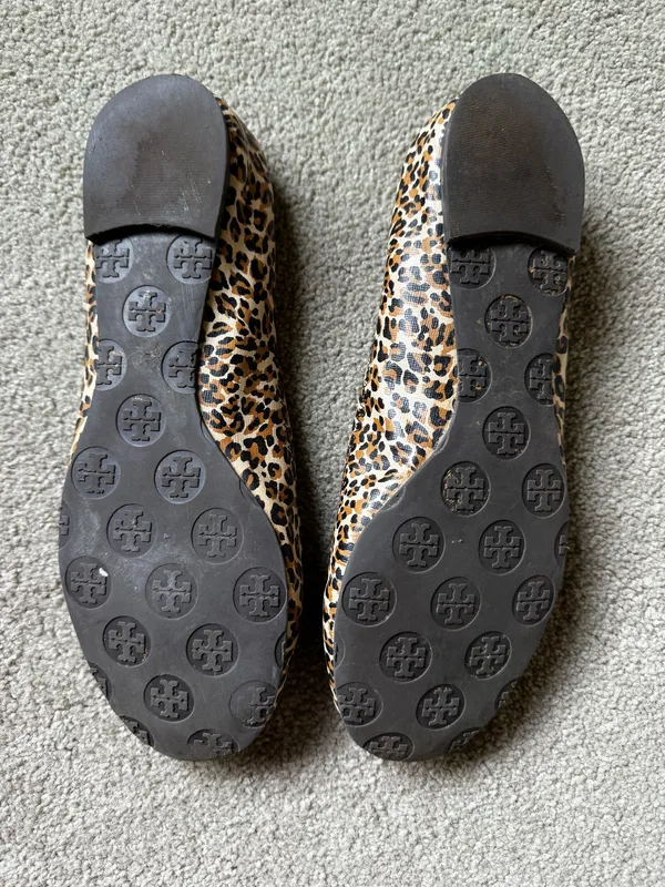 Tory Burch Leopard Ballet Flats with Gold Logo Medallions - Image 2