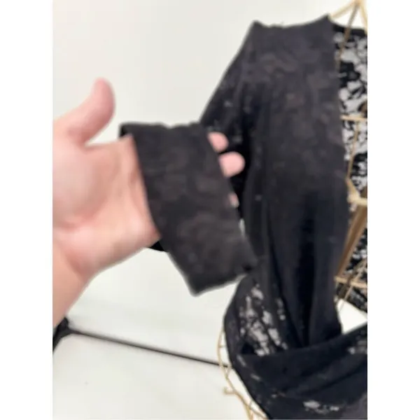 Free People Intimately Lace Wrap Bodysuit Black Long Sleeve Thong M - Image 9