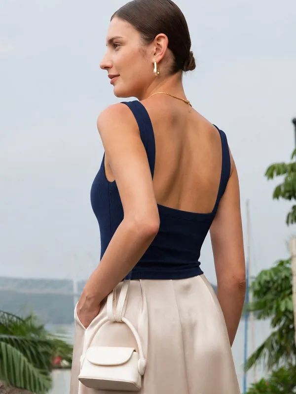 OGL Slinky Square Open Back Bra Tank Top Navy Small NWT - Image 2