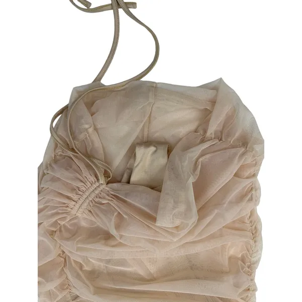 Oh Polly - Amiens Tie Mesh Dress with Long Sleeves in Nude & Tan - Image 2