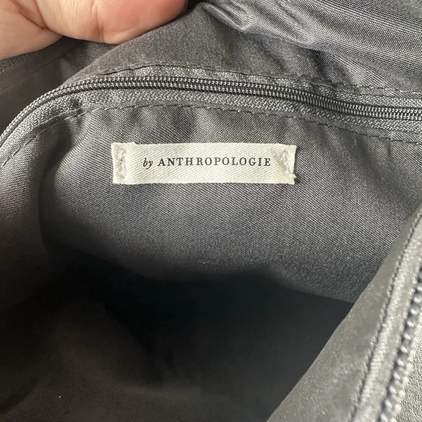 Anthropologie Leather Akimbo Shoulder Tote Bag w/ Pouch Black Charcoal Brass - Image 9