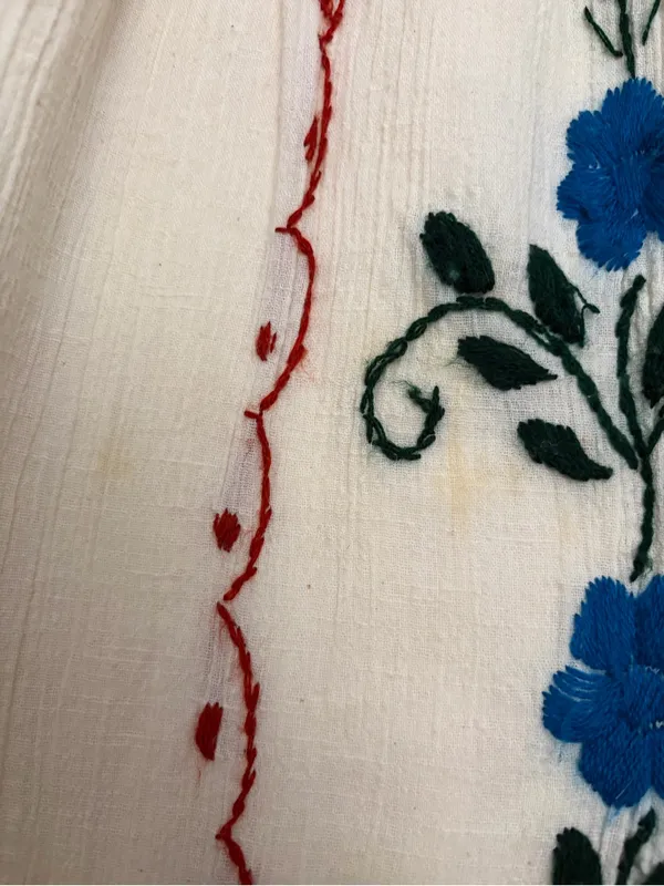 Mexican Hand Embroidered Dress Ivory Floral San Antonino Artisanal Boho(A852) - Image 6