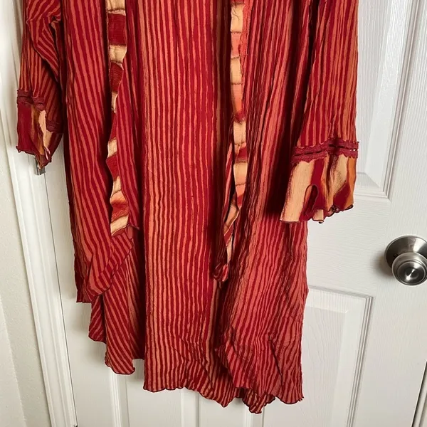 Freestyle Boho Red Striped Kimono Cardigan Open Front Duster Size 1X - Image 5
