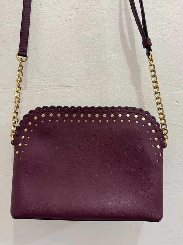 Michael Kors Cindy Large Dome Scalloped Studded Crossbody Bag – Plum / Wine - Image 4