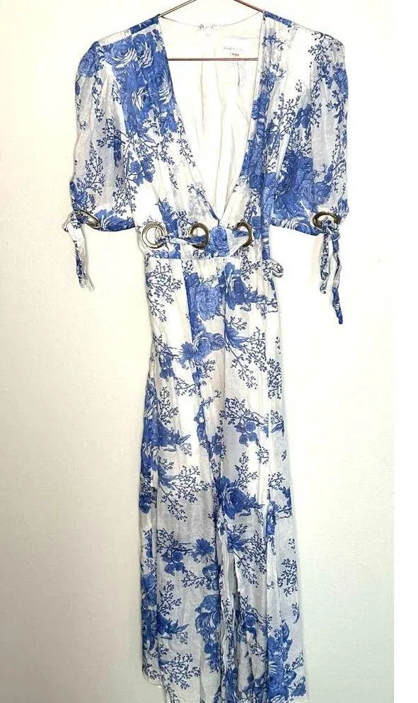 Alice McCALL Only Everything Midi Dress 4 Floral Plunge Neck Grommet Silk Blend - Image 3