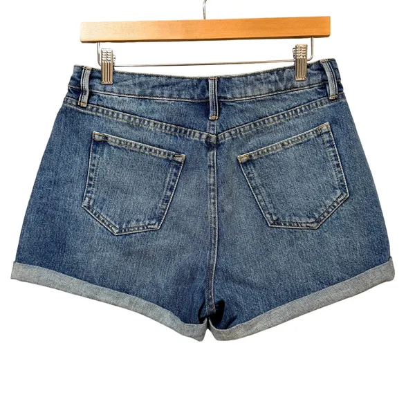 Sezane‎ Denim Shorts Medium Wash Organic Cotton Cuffed High Rise Size 38 US 6 - Image 2